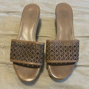 Cute brown slide wedges with cork heel